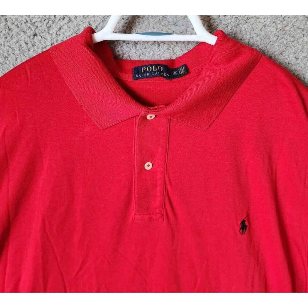 Polo Ralph Lauren Red Short Sleeve Pony Logo Polo Shirt Size 2XLT 100% Cotton‎